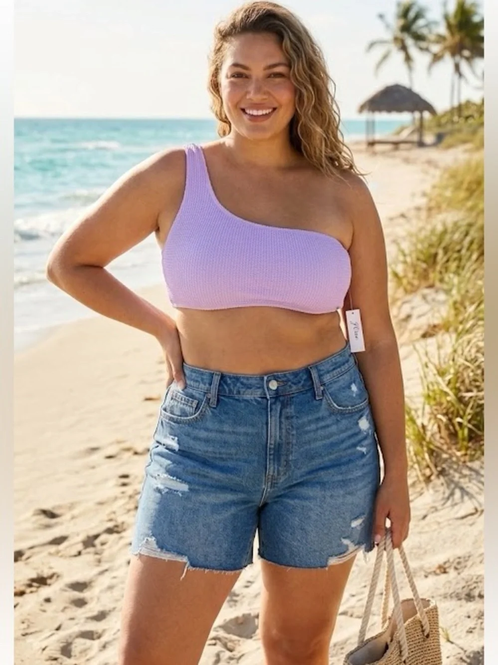 J. Crew NWT Textured One-Shoulder Padded Bikini Top Women Size XXL Dusty Mauve